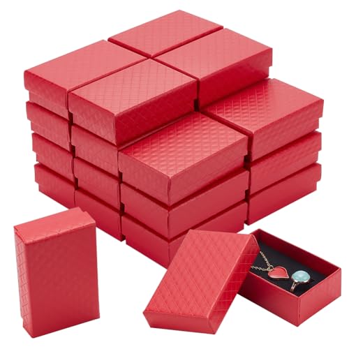 BENECREAT 24 Packung Schmuck-Geschenkboxen, 8.4x5.35cm Rechteckig Aus Pappe Für Ohrringe Halsketten Aufbewahrungsboxen Mit Samtschwamm Für Ringe, Hochzeiten, Geburtstage (Rot) von BENECREAT