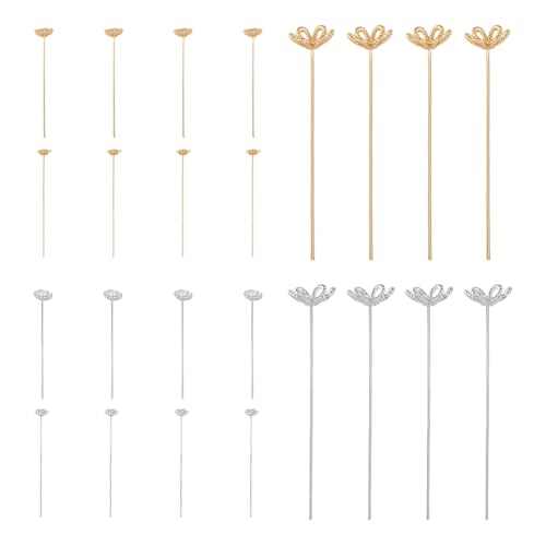 BENECREAT 24 Stück 6 Stile Echt 18k Vergoldete Messing Kugelstifte 50mm Lange Kugelkopfstifte Blumen Messingkopfstifte Für Die Herstellung von Ohrringen Und Schmuck DIY Bastelzubehör von BENECREAT