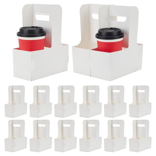 BENECREAT 25Pcs 2-Tasse Weiß Getränk Träger Griff, Pappe Tasse Halter Kaffeetasse Halter für Getränke, Takeout, Cafe und Restaurant Food Service Lieferung, 17,6x8x22cm von BENECREAT