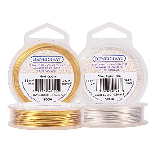 BENECREAT 2PCS 0.8mm (20 Gauge) anlaufbestandiger Draht, Mischfarbe (Gold und Silber), 10M / 11Yard pro Farbe, 2 Farbe/Set von BENECREAT