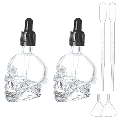 BENECREAT 2Pcs 50ml Totenkopf Glas Tropfflaschen Leere Klare Tropfflasche Mit 2pcs Trichter Und 2pcs 1ml Transferpipetten Für Bitter Flavour Tattoo Und Bartölspender von BENECREAT