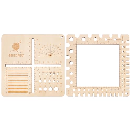BENECREAT 2Pcs hölzerne Swatch Gauge, Stricknadel Gauge Rulers, Multifunktions-Stricken Werkzeug für das Zählen von Maschen, Spinners Garn Messung Crochet Zubehör von BENECREAT