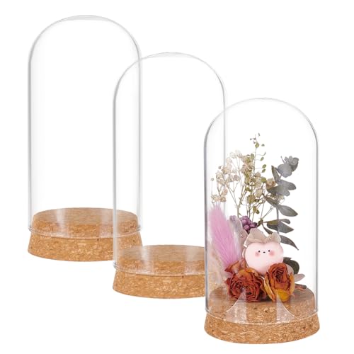 BENECREAT 3 Set Glasbehälter Mit Kuppel Und Korken, 65x133 mm Glocken-Cloche-Glas-Dekorationsetui Für Blumenpflanzen, Proben, Basteldekorationen von BENECREAT