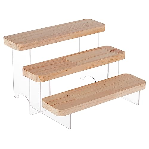 BENECREAT 3-Stöckiger Figurenständer Aus Acryl Für Minifiguren, Gestufter Organizer-Halter Aus Holz Für Modelle, Bausteine Anzeigen von BENECREAT