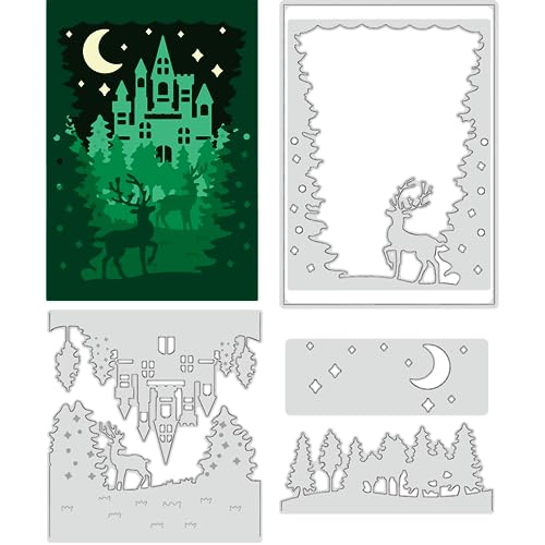 BENECREAT 3 Stück Geschichtete Hirschschloss-Metall-Stanzformen, 3D-Hintergrund Rahmen Weihnachten Stanzformen Für Scrapbooking, Festival, Geburtstag, Hochzeitskarten, Herstellung von Alben von BENECREAT