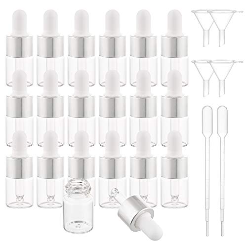 BENECREAT 30 Packung 5ml Klarglas Tropfflasche Ätherische Ölflaschen mit silbernen Kappen, 4PCS Trichterbehälter und 2PCS Pipette für ätherische Ölparfums von BENECREAT