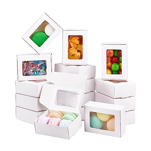 BENECREAT 30 Packung Weiße Kraftpapierboxen Mit Klarem Fenster 8.5x6x3 cm Geschenkverpackungsboxen Für Backkekse Kuchen Süßigkeiten Hochzeitsfeier Gefälligkeiten von BENECREAT