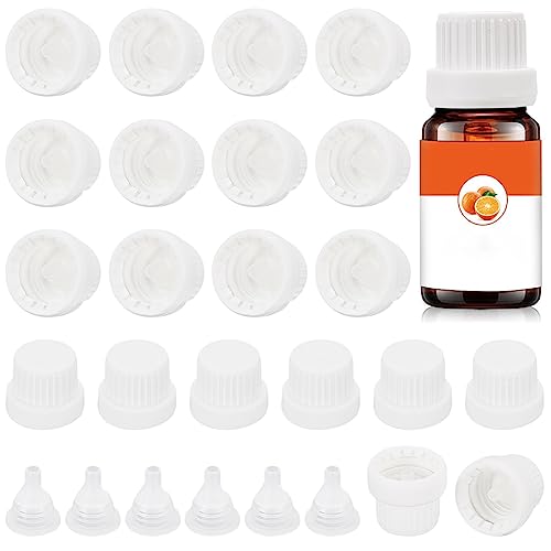 BENECREAT 30 Set Weißer Boston Flaschenhut, 18 mm 18-Zahn-Kunststoff-Siegelschraube Versiegelter Flaschenhut Mit Trichter-Innenstopfen Für Flasche Mit Ätherischen Ölen Und Reagenzienflasche von BENECREAT