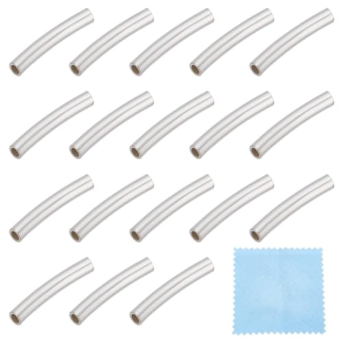 BENECREAT 30 Stück 925 Gebogene Röhrenperlen Aus Sterlingsilber, 1.5x10mm Glatte Gebogene Nudelrohr-Verbindungsperlen, Gebogene Nudelrohr-Abstandsperlen Für Die Schmuckherstellung von BENECREAT