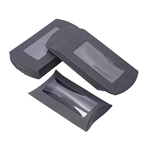 BENECREAT 30PCS 12.5x7.4x4.2cm Schwarze Kraftpapier Kissenschachteln mit klarem Fenster, Süßigkeitenverpackungsschachtel Treat Box für Babyparty, Geburtstag und Hochzeitsfeier von BENECREAT