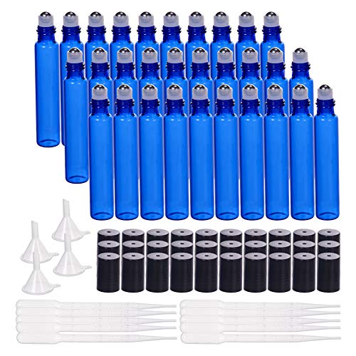 BENECREAT 30er Packung 10ml Kobaltblaue Glas Rollerflaschen mit ätherischen Ölen Rollerflasche mit Edelstahlkugeln, 10er Pipetten und 4er Trichter für ätherische Öle BENECREAT 30er Packung 10ml Kobaltblaue Glas Rollerflaschen mit ätherischen Ölen Rollerflasche mit Edelstahlkugeln, 10er Pipetten und 4er Trichter für ätherische Öle von BENECREAT