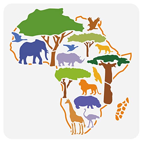 BENECREAT 30x30cm Afrika-Kartenmuster PET-Zeichnungs-Malschablonen, Afrikanische Tiere Baum Wiederverwendbare Zeichnungsvorlage Für Kunstmalerei, Scrapbooking Und Wanddekoration von BENECREAT