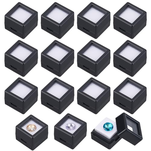 BENECREAT 36 Packung Edelstein-Displaybox, 2x2x1.6cm Acryl-Diamant-Vitrine, Schwarze Schmuckschatulle Mit Transparenten Deckeln Für Leckereien, Edelsteine, Münzen von BENECREAT