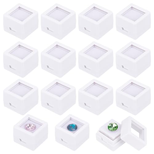 BENECREAT 36 Packung Edelstein-Displaybox 2x2x1.6cm Weiße Acryl-Diamant-Vitrine, Weißer Schwamm-Schmuckkästchen-Behälter Mit Transparenten Deckeln Für Edelsteine, Münzen, Raute von BENECREAT