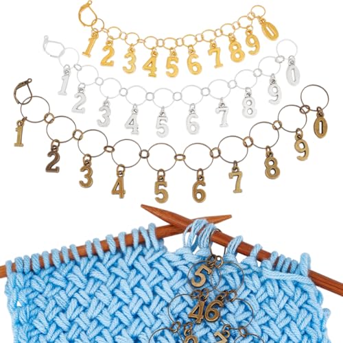 BENECREAT 3Pcs 3 Colors Messing Stricken Zeile Zähler Ketten, Legierung 0 bis 9 Nummer Charme Metall Stich Marker für Stricken Weben Nähen Zubehör BENECREAT 3Pcs 3 Colors Messing Stricken Zeile Zähler Ketten, Legierung 0 bis 9 Nummer Charme Metall Stich Marker für Stricken Weben Nähen Zubehör von BENECREAT