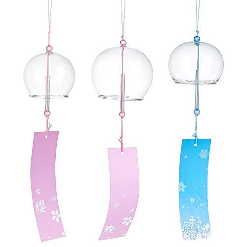 BENECREAT 3pcs Japanische Windspiele Blume Windglocken Rosa Blau Blanko DIY Handgefertigte Glasanhänger Für Hochzeit Festival Geschenk, Gartenfenster Für Den Innen- Oder Außenbereich von BENECREAT