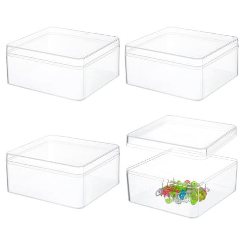 BENECREAT 4 Stück Acryl-Aufbewahrungsboxen Mit Deckel, 12x13x6cm Quadratische Aufbewahrungsbehälter, Würfel-Aufbewahrungsbox Für Hochzeiten, Party, Leckereien, Schmuck Zubehör von BENECREAT