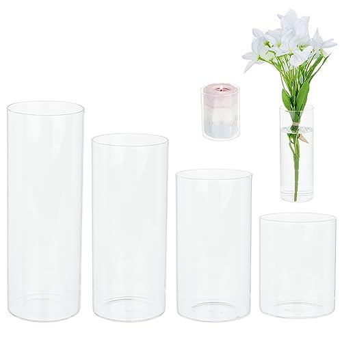 BENECREAT 4 x Zylindervase Aus Glas, 4 Stile Säulen-Glasvasen-Dekorationen, Transparente Vase, Hoher Schwimmender Kerzenhalter Für Zuhause, Büro, Hochzeitsdekoration, Display-Dekorationen von BENECREAT