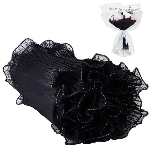 BENECREAT 4m Schwarzes Netzpapier Zum Verpacken von Blumen, 27cm Zerknittertes Gewelltes Blumenstrauß-Verpackungspapier Für Hochzeitsdekor, Blumengeschenkverpackung von BENECREAT