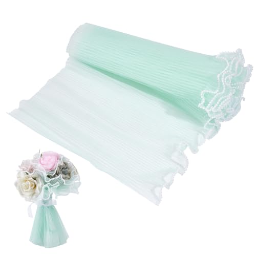 BENECREAT 4m X 28cm Helles Cyan-Blumen-Geschenkpapier, Perlenrand-Blumenstrauß, Blumenverpackung Netzpapier Faltiges Gewelltes Netzgarn Für Blumen- Und Geschenkverpackung Zum Muttertag von BENECREAT