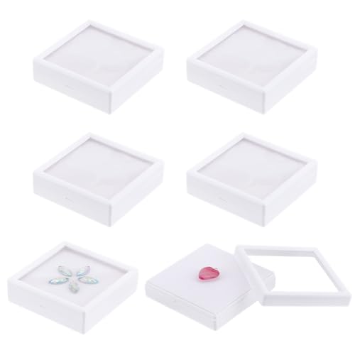 BENECREAT 6 Packung Schmuckkästchen-Display, 9x9x2.7cm Weiße Schwamm-Edelstein-Displaybox, Weißer Schmuckbehälter Mit Transparenten Deckeln Für Edelsteine, Münzen, Raute, Geschenkverpackung von BENECREAT