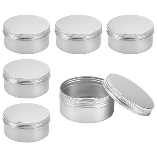 BENECREAT 6 Stücke 200 ml Aluminium Zinn Gläser, Runde Aluminium Blechdosen Kosmetische Behälter mit Schraubdeckel Deckel für DIY Handwerk Salve Kerze Reise Lagerung-Platin von BENECREAT