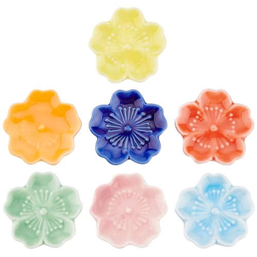 BENECREAT 7 Stück 7 Farben Kirschblüten-Porzellan-Pinselhalter, 4.6cm Japanischer Keramik-Pinselhalter Für Malpinsel von Oriental Art Supply von BENECREAT