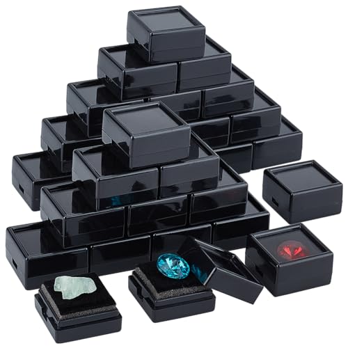 BENECREAT 72 Packung Edelstein-Displaybox, Kunststoff-Diamant-Vitrine, Schwarze Schmuckschatulle Mit Transparenten Deckeln Zum Edelsteine, Münzen, Raute, Geschenkverpackung, 3x3x1.65cm von BENECREAT