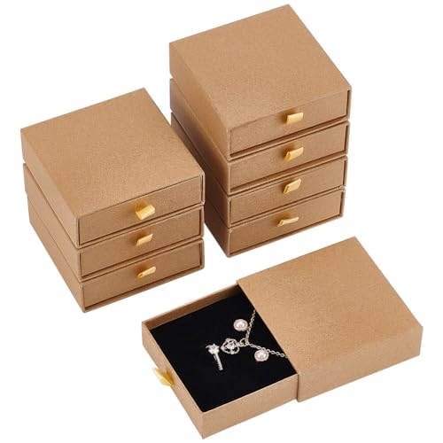 BENECREAT 8 Packung Schmuckschatullen Aus Karton, 9x9x3 cm BurlyWood Schmuck-Geschenkboxen Schubladen-Papierboxen Verpackung Für Armbänder Ohrringe Halsketten Schmuck Geschenk von BENECREAT
