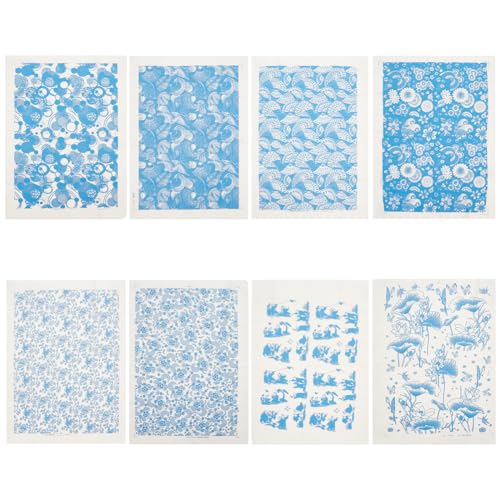 BENECREAT 8 Styles Töpfer-Keramik-Ton-Transferpapier, 53x38cm Kleine Blumen, Blaue Und Weiße Porzellan-Keramik-Aufkleber, Töpferei-Unterglasur-Blumenpapier Für Töpferei, Emaille-Aufkleber von BENECREAT