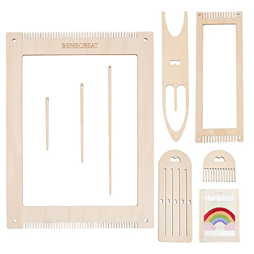 BENECREAT 8-Teiliges Webstuhl-Kit, Hölzerner DIY-Webstuhl Mit Holzwebstab, Webkamm Und Holzweber-Häkelnadel Zum Aufhängen von Dekorationen, Gewebten Wandteppichen, Strickarbeiten von BENECREAT