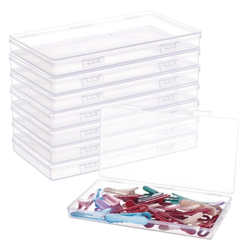 BENECREAT 8er Pack 16.5 x 9 x 1.6cm Rechteckige durchsichtige Aufbewahrungsbox für Kunststoffperlen mit Klappdeckeln für Pinsel, Bleistift, Vinylwerkzeuge und anderes Bastelzubehör von BENECREAT
