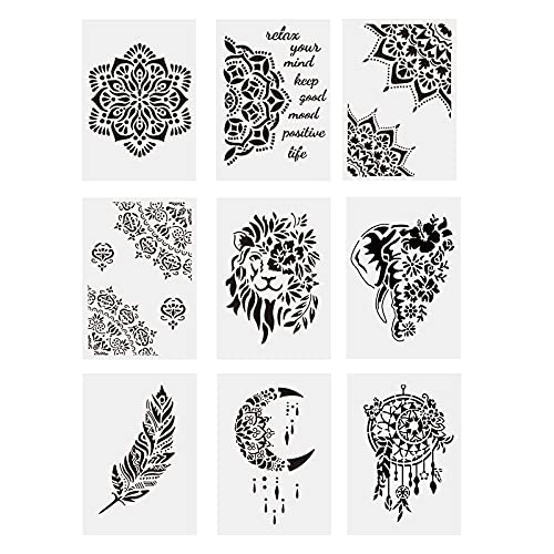 BENECREAT 9PCS 21x29.7cm Blumen Löwe Vorlage Schablone Feder Mond Malerei Schablone für Kunsthandwerk Malerei Scrabooking und Dekoration von BENECREAT