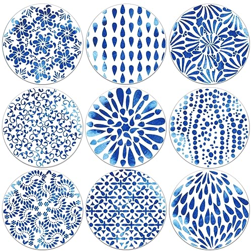 BENECREAT 9PCS Untersetzer Für Getränke, Blaue Aquarell-Untersetzer In Tropfenform, 10cm Blumenholz Getränkeuntersetzer Kaffeetassenmatte Für Küche, Bar, Tasse, Esszimmer, 5mm Dick von BENECREAT