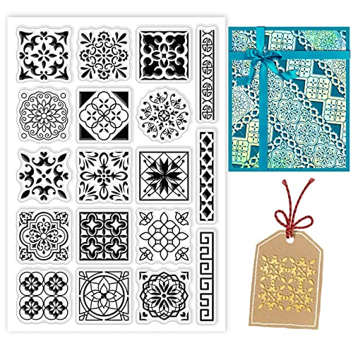 BENECREAT Hintergrund Klare Stempel Mandala Geometri Blumen Bordürenmuster PVC Silikonstempel Für DIY Scrapbooking, Fotoalbum Dekorativ, Karten Machen, 16x11 cm von BENECREAT