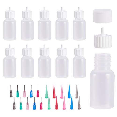 BENECREAT Mehrzweck DIY Präzisionsspitze Applikator Fläschchen Set – DIY Quilling, Kleber Applikator, Ölflasche 1 Ounce 10 Flaschen, 20 Spitzen und 20 Verschlüsse, 50 ml. von BENECREAT