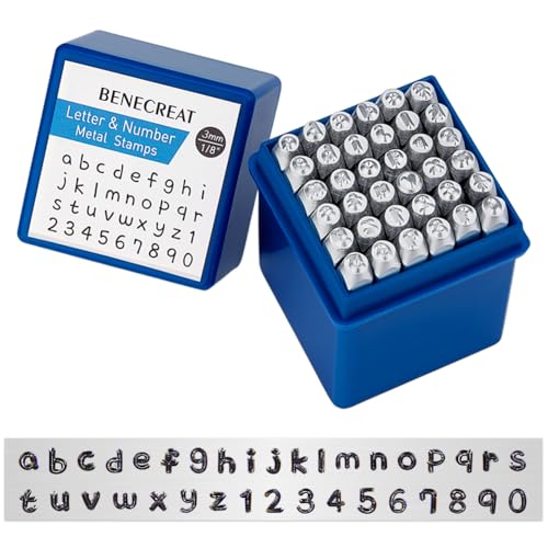 BENECREAT Metallstanzer mit Werkzeugkoffer, matte Textur, für Schmuck, Leder, Holz, Stempel, 6 mm, 36 Stück von BENECREAT