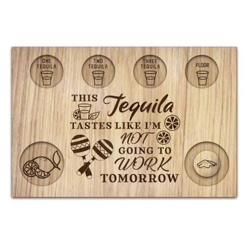 BENECREAT Mexikanisches Sandhammer-Serviertablett für Tequila-Schnapsgläser, Glashalter aus Holz mit Salzrand, Schnapsglasbrett für Bar, Restaurant, Party, Familientreffen, 20x30cm von BENECREAT