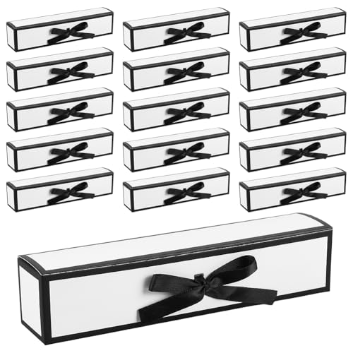 BENECREAT Rechteckige Geschenkboxen mit Band, 18 x 3 x 4 x 4 cm, schwarze und weiße Papierverpackungsboxen, Brautjungfernantragsbox zum Basteln, Hochzeit, Geburtstag, Weihnachten, Party, 20 Stück von BENECREAT
