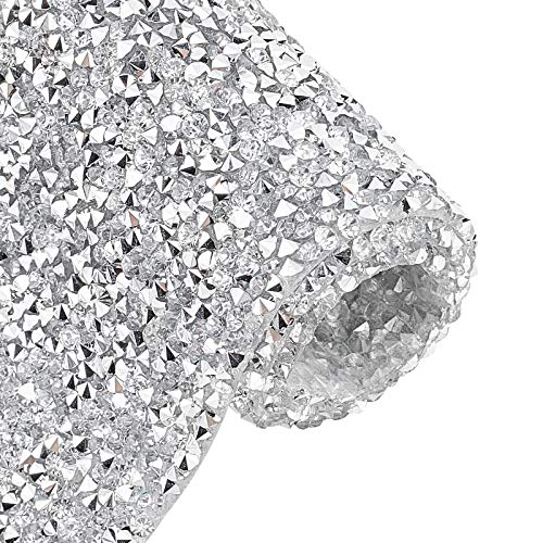 BENECREAT Silber Selbstklebendes Strassblatt 40x24cm Glitzerharz Strass Diamant Mesh Netz zum Trimmen von Stoffbeuteln Schuhe Telefondekoration von BENECREAT