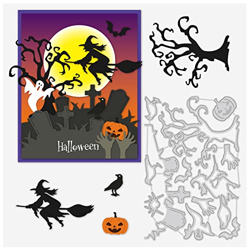 BENECREAT Stanzformen zum Thema Halloween, 10x16 cm Raben-Kürbis-Geist-Hexen-Besen-Prägeformen für Halloween-Sammelalbum-Karten, Die DIY-Bastel-Gefälligkeiten Herstellen, 0.8 mm Dick von BENECREAT