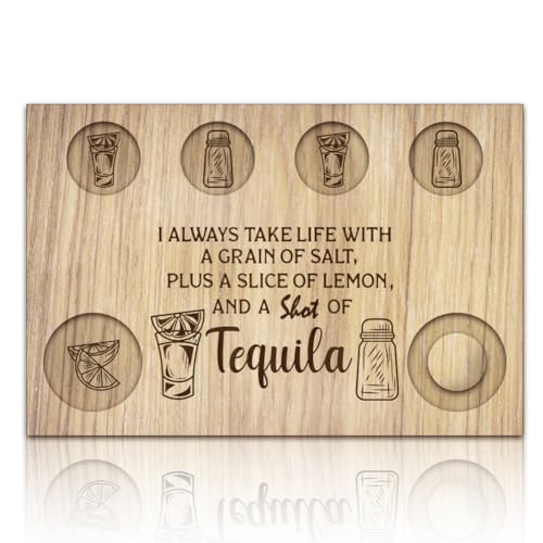 BENECREAT Tequila-Schnapsgläser-Serviertablett, Holz-Flight-Tablett Glashalter Mit Salzrand, Schnapsglasbrett Für Bar, Restaurant, Party, Familientreffen, 20x30 cm von BENECREAT