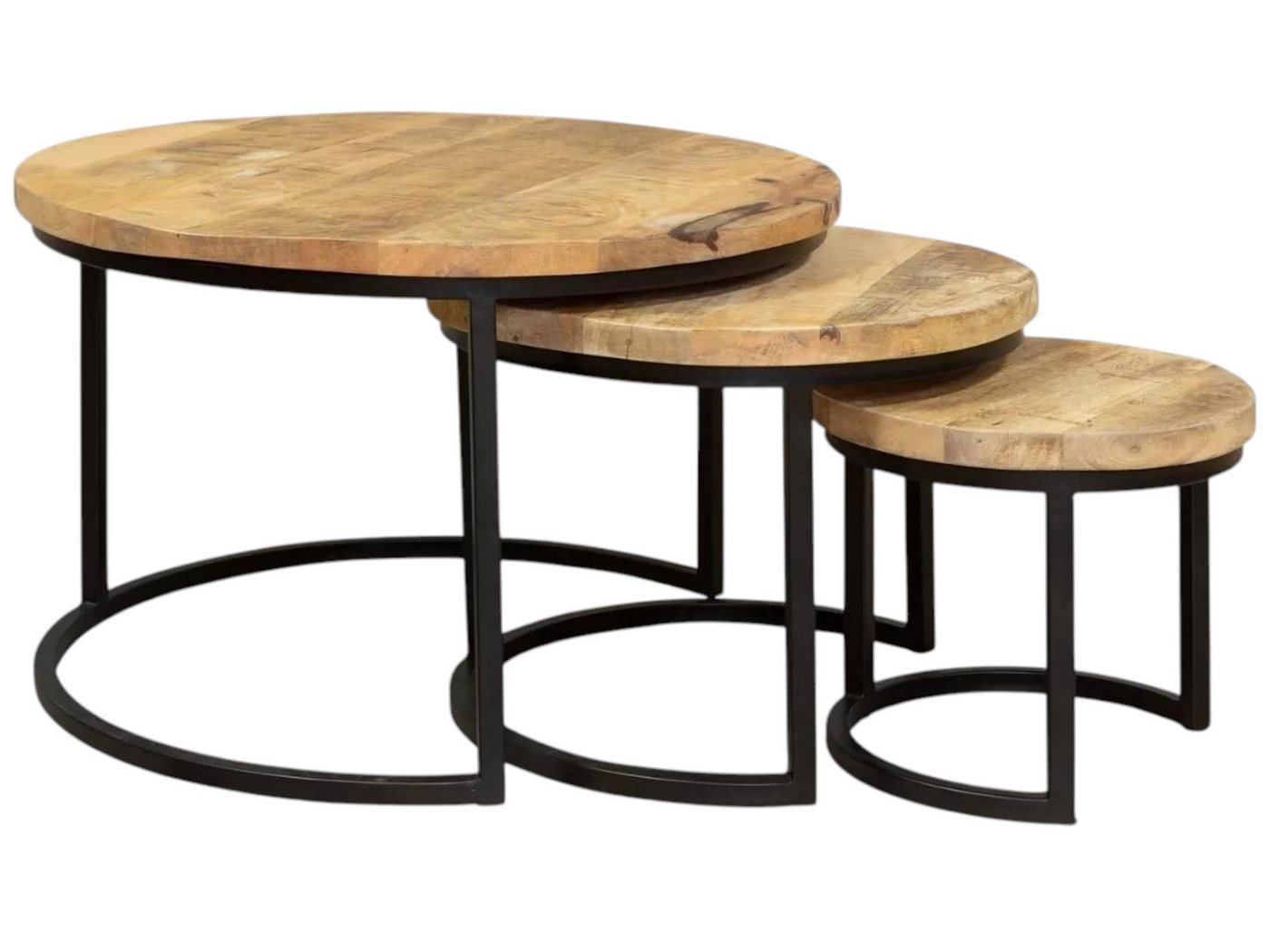 BENEDO MÖBEL Couchtisch DORA- 3er Set aus Mangoholz – Natur oder Schwarz, rund oder eckig (3er Set in rund oder eckig), 3'er-Set aus Mangoholz für Langlebigkeit und natürliche Schönheit von BENEDO MÖBEL