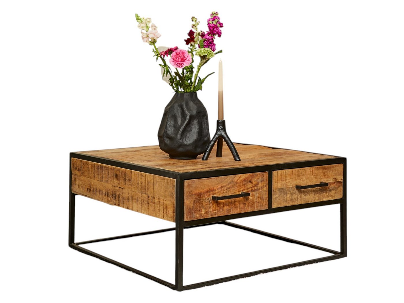 BENEDO MÖBEL Couchtisch Couchtisch Delta – Massives Mangoholz mit Metallgestell & Schubladen, Massives Mangoholz-Langlebig & mit einzigartiger Maserung von BENEDO MÖBEL