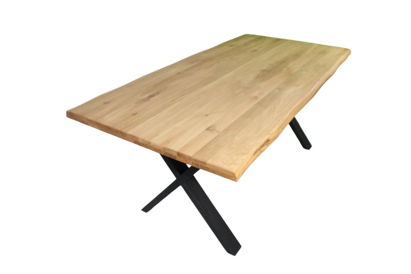 BENEDO MÖBEL Esstisch Eiche - mit Baumkante - X-Gestell in Schwarz von BENEDO MÖBEL