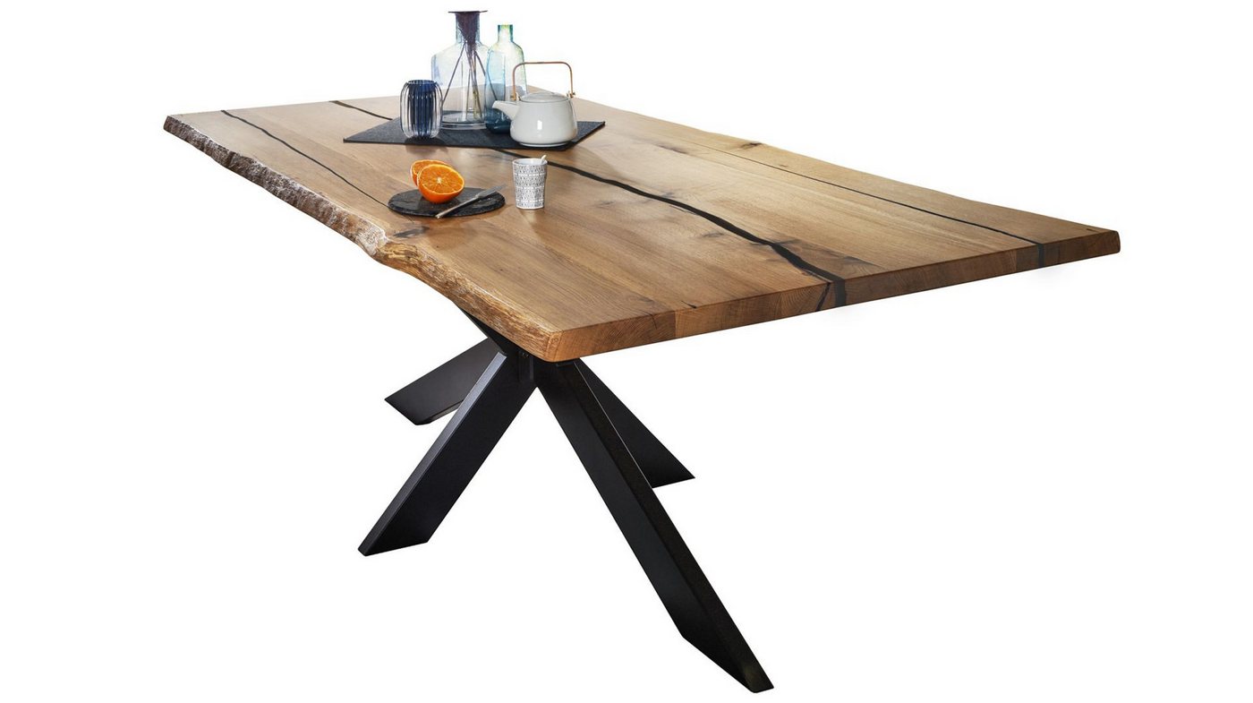 BENEDO MÖBEL Esstisch Eiche massiv mit Baumkante & Spider-Gestell, schwarzes Epoxidharz (Massive Qualität – 4 cm starke, Spider Gestell Made in EUROPA), Linea Natura BENEDO MÖBEL Esstisch Eiche massiv mit Baumkante & Spider-Gestell, schwarzes Epoxidharz (Massive Qualität – 4 cm starke, Spider Gestell Made in EUROPA), Linea Natura von BENEDO MÖBEL