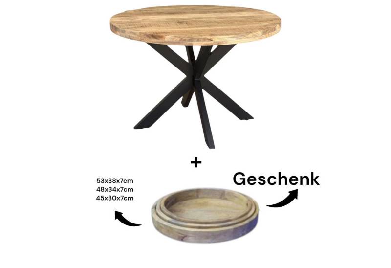 BENEDO MÖBEL Esstisch Esstisch Wehl, Rund, Mangoholz, 3-er Set Mango Echtholz Tablett Geschenkt! von BENEDO MÖBEL