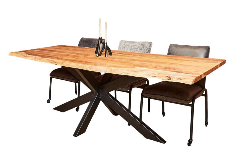 BENEDO MÖBEL Esstisch TreeLine – einzigartiges Akazienholz-Design mit Metallrahmen (2-teilig, 1 Tisch), FSC®-zertifiziertes Holz, Naturbelassene Baumkante, Spider-Gestell von BENEDO MÖBEL