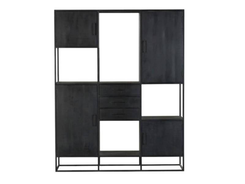BENEDO MÖBEL Fächerschrank Delta, Regalschrank, Mangoholz Natur & Schwarz 160 x 45 x 200 cm Mangoholz für Langlebigkeit und natürliche Schönheit – 160x200x45cm von BENEDO MÖBEL