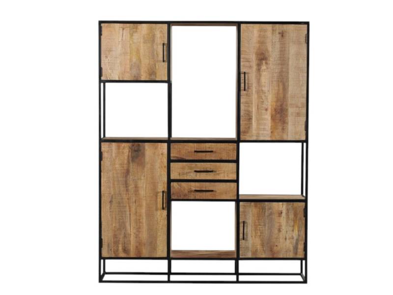 BENEDO MÖBEL Fächerschrank Delta, Regalschrank, Mangoholz Natur & Schwarz 160 x 45 x 200 cm Mangoholz für Langlebigkeit und natürliche Schönheit – 160x200x45cm von BENEDO MÖBEL